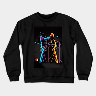 Cool Cat Portrait Neon Art Style Crewneck Sweatshirt